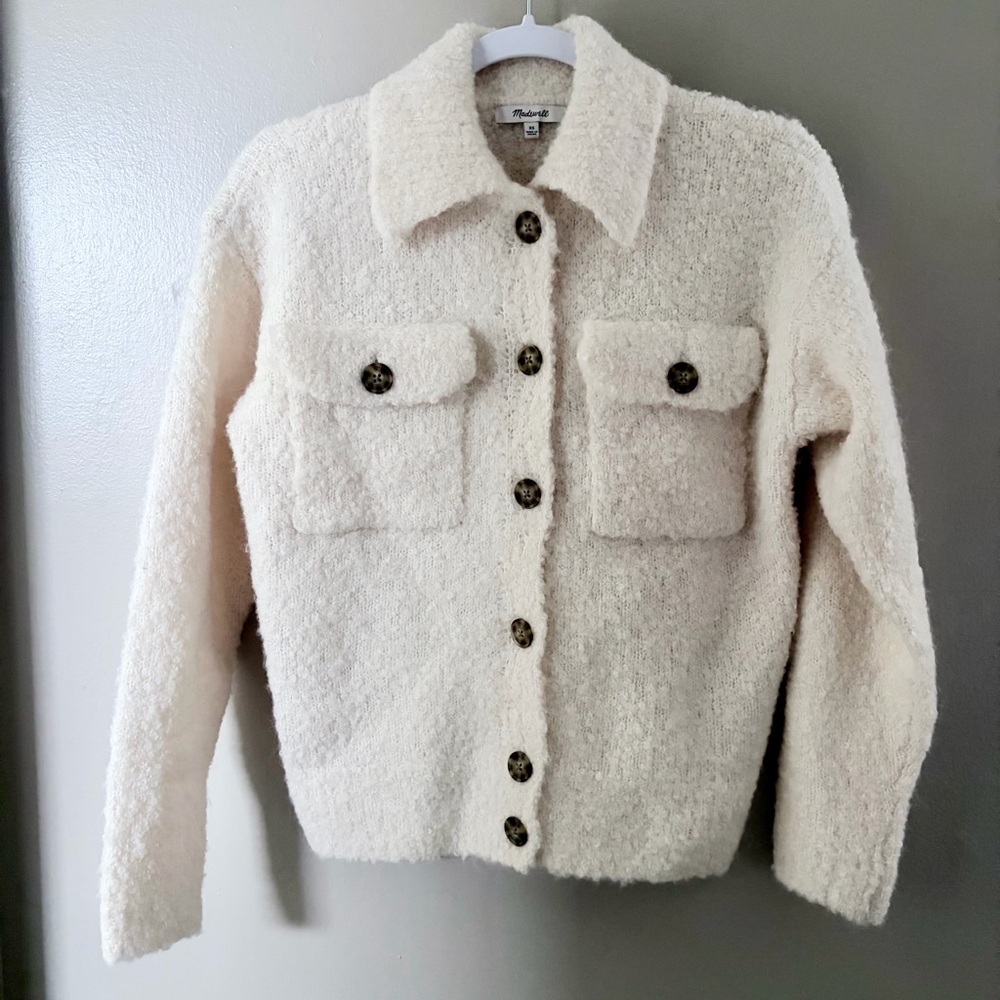 Madewell Jill Bouclé-Knit Sweater Jacket in Alabaster Ivory XS - Picture 2 of 9
